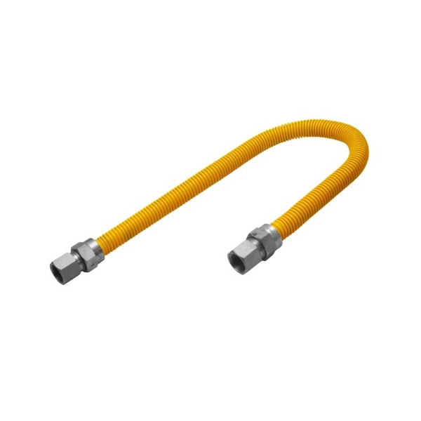 Flextron Gas Line Hose 3/8'' O.D.x24'' Len 3/8" FIP Fittings Yellow Coated Stainless Steel Flexible Connector FTGC-YC14-24H - main